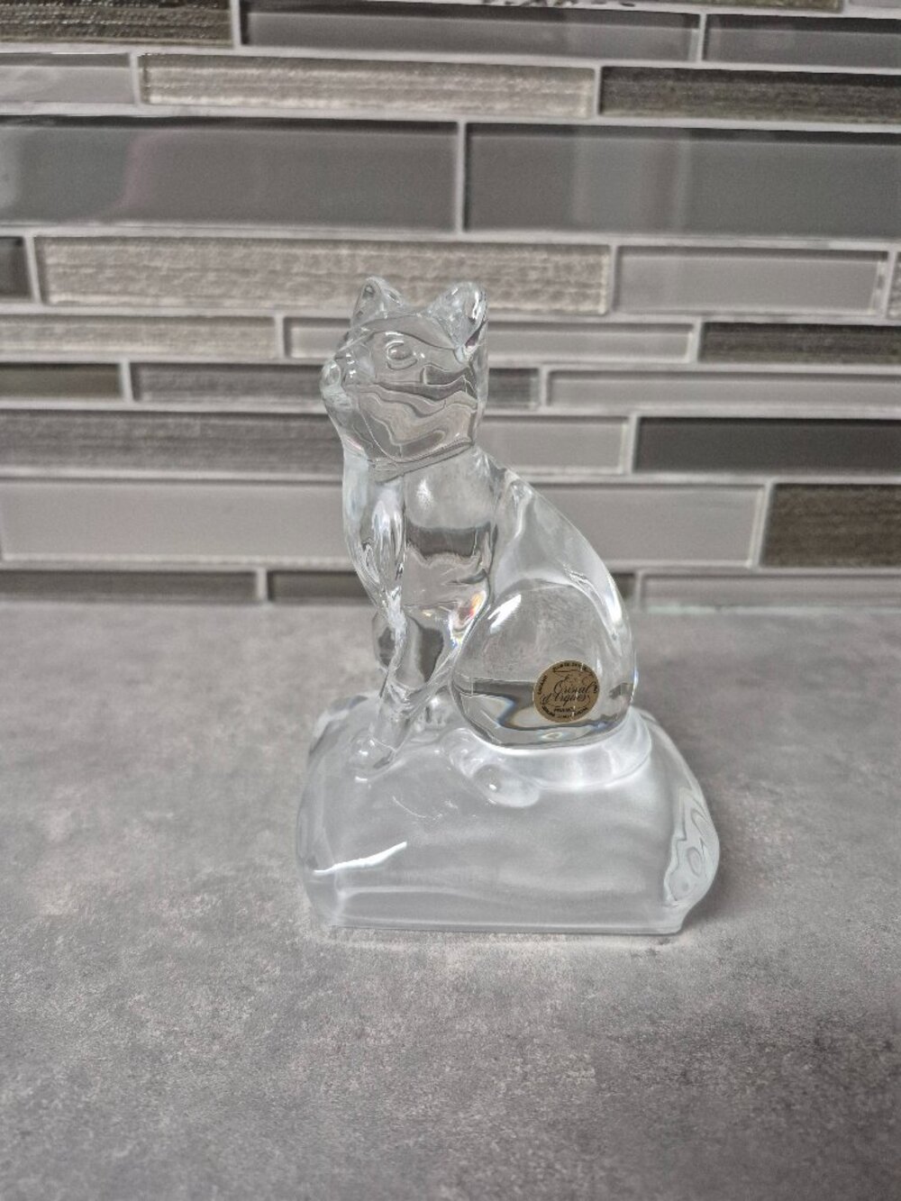 Vintage Cristal d'Arques France Clear Crystal Cat